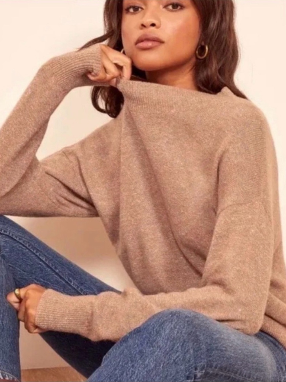 Reformation Oversized Elle Yak Crewneck Sweater Toffee